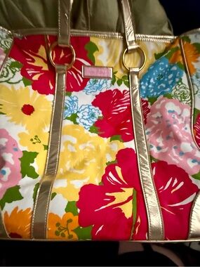 Lilly Pulitzer Multicolor Floral Tote with Gold Trim